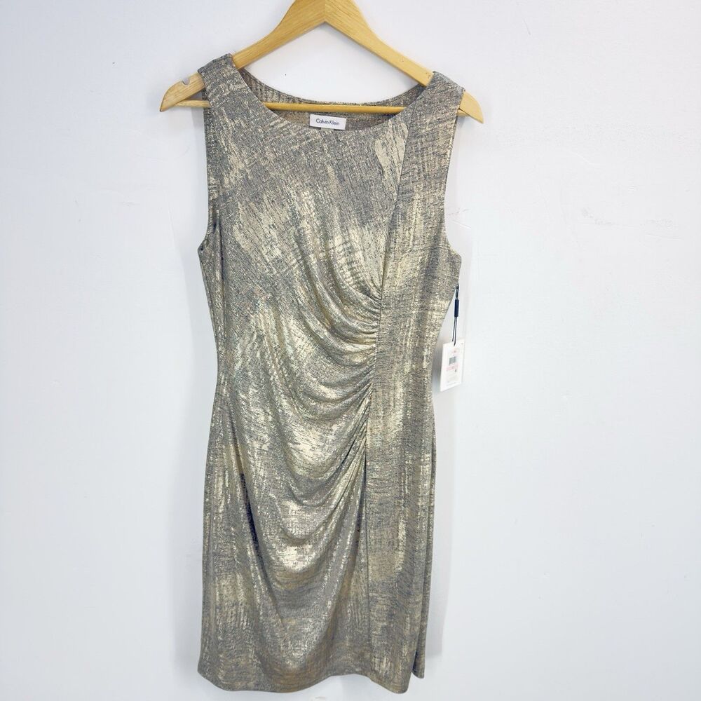 NWT Calvin Klein Women Size 10 Metallic Gold Round Neck Sleeveless - Picture 7 of 17